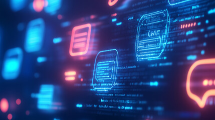 A futuristic interface of a Chat AI platform, highlighting interactive messaging and advanced AI features. Perfect for blogs on AI-driven communication tools, the future of chatbot