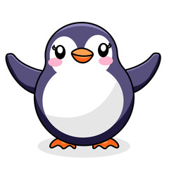 Cute Penguin Cartoon Kawaii Sticker. Character Vector Illustration