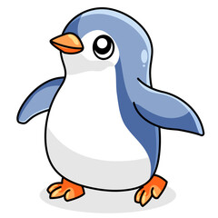Cute Penguin Cartoon Kawaii Sticker. Character Vector Illustration
