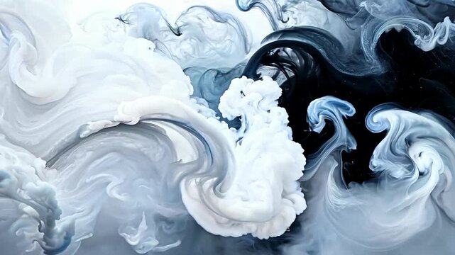 Swirling mass of smoke and steam, with a dark and light blue color scheme. The smoke appears to be coming from a fire, and the steam is rising from it. Scene is one of chaos