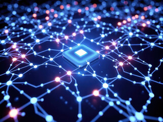 Obraz premium Advanced Innovation Technology Concept Visualization of Circuit Board CPU Processor Microchip of Neural Networking and Cloud Computing Data. Electronic circuit board close up. 3D Digital microcircuit