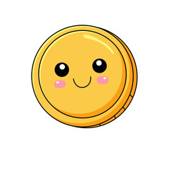 Cute Coin Cartoon Kawaii Sticker. Character Vector Illustration