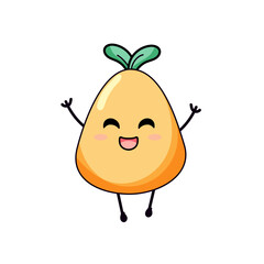 Cute Pear Cartoon Kawaii Sticker. Character Vector Illustration