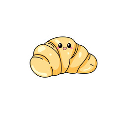 Cute Croissants Cartoon Kawaii Sticker. Character Vector Illustration