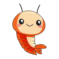 Cute Shrimp Cartoon Kawaii Sticker. Character Vector Illustration