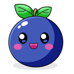 Cute Blueberry Cartoon Kawaii Sticker. Character Vector Illustration