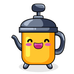 Cute Coffee Maker Cartoon Kawaii Sticker. Character Vector Illustration