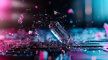 A glass bottle is shattered on the ground, creating a mess of broken glass. generated using AI