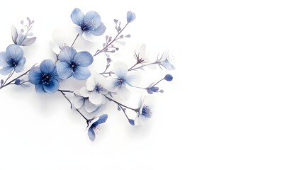 Delicate Blue and White Blossoms on White Background
