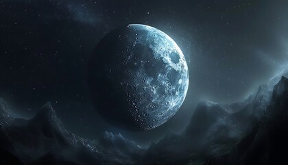 Obraz premium Fantasy landscape with island and full moon. 3D illustration.