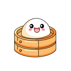 Cute Dim Sum Cartoon Kawaii Sticker. Character Vector Illustration