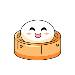 Cute Dim Sum Cartoon Kawaii Sticker. Character Vector Illustration