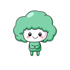 Cute Broccoli Cartoon Kawaii Sticker. Character Vector Illustration