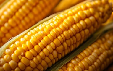 Close-up of fresh yellow corn on the cob, showcasing its vibrant kernels.