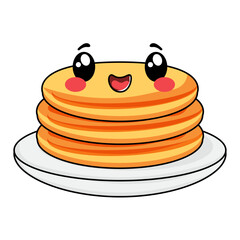 Cute Pancake Cartoon Kawaii Sticker. Character Vector Illustration
