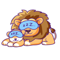 Cute Lion Cartoon Kawaii Sticker. Character Vector Illustration