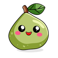 Cute Pear Cartoon Kawaii Sticker. Character Vector Illustration