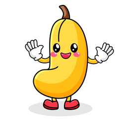 Cute Banana Cartoon Kawaii Sticker. Character Vector Illustration