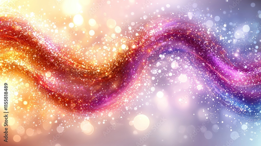 Poster abstract colorful wave with sparkling bokeh lights.