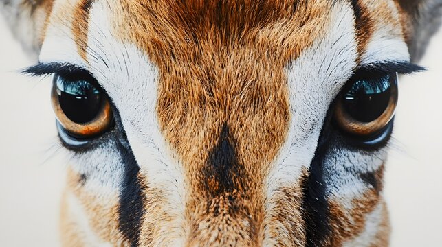 Close up of a Springbok face showing eyes and fur