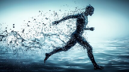 Naklejka premium Water Runner: A Surreal Aquatic Sprint