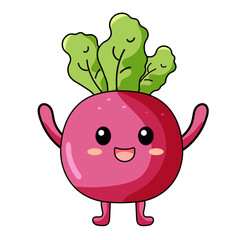 Cute Beets Cartoon Kawaii Sticker. Character Vector Illustration