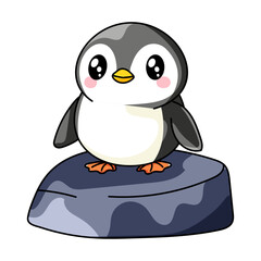 Cute Penguin Cartoon Kawaii Sticker. Character Vector Illustration