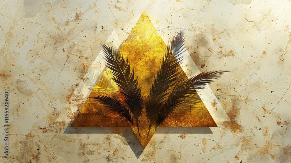 Aufkleber a striking composition showcases a golden triangle layered over a rustic background, featuring delic