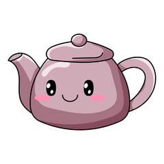 Cute Teapot Cartoon Kawaii Sticker. Character Vector Illustration