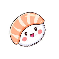 Cute Sushi Cartoon Kawaii Sticker. Character Vector Illustration
