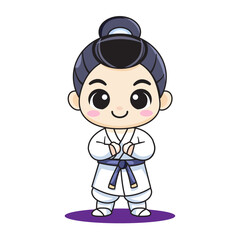 Obraz premium Cute Karate Boy Cartoon Kawaii Sticker. Character Vector Illustration