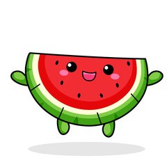 Cute Watermelon Cartoon Kawaii Sticker. Character Vector Illustration