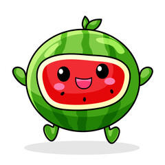 Cute Watermelon Cartoon Kawaii Sticker. Character Vector Illustration