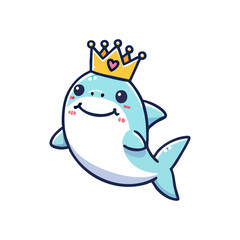 Obraz premium cute cartoon icon illustration fish and crown