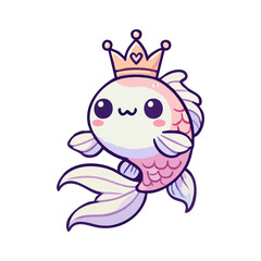 Obraz premium cute cartoon icon illustration fish and crown
