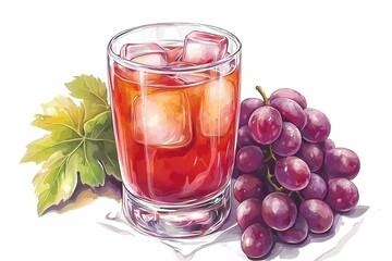 Refreshing Summer Beverage with Ice and Grapes on White Background