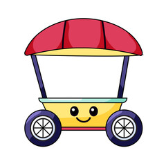Cute Trade Cart Cartoon Kawaii Sticker. Character Vector Illustration