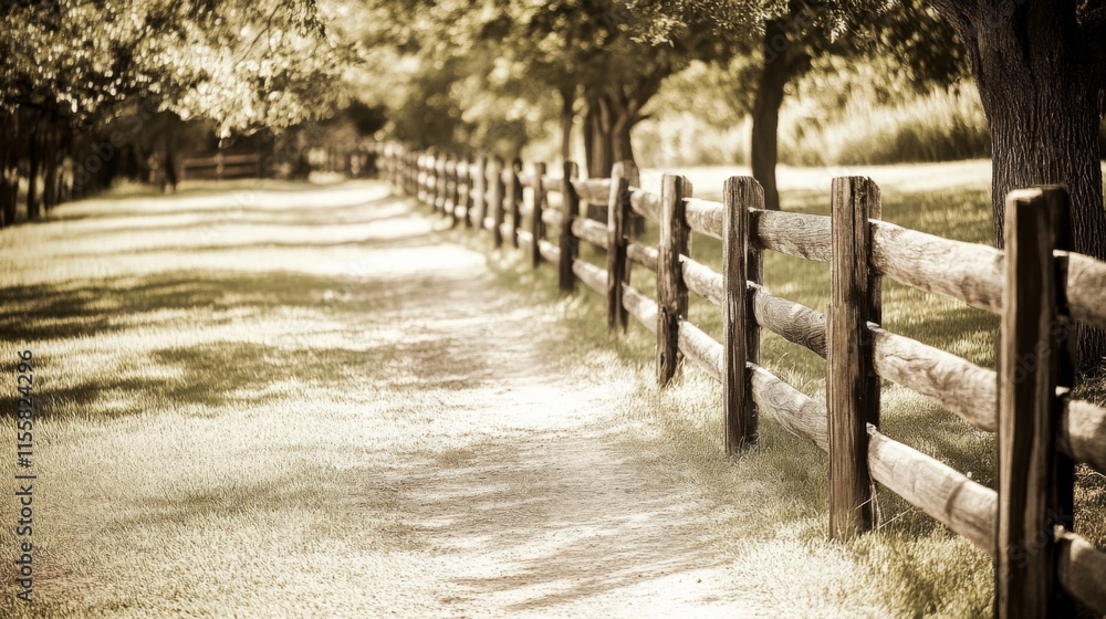 Poster fencing scene with soft shadows in farm setting