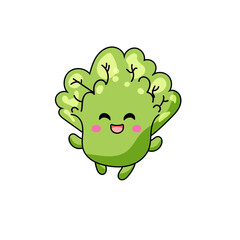 Cute Cabbage Cartoon Kawaii Sticker. Character Vector Illustration