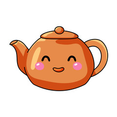 Cute Teapot Cartoon Kawaii Sticker. Character Vector Illustration