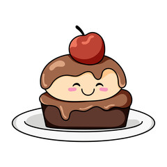 Cute Cupcake Cartoon Kawaii Sticker. Character Vector Illustration