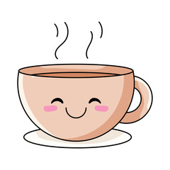 Cute Mug Cartoon Kawaii Sticker. Character Vector Illustration