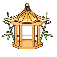 Cute Japanese Building Cartoon Kawaii Sticker. Character Vector Illustration