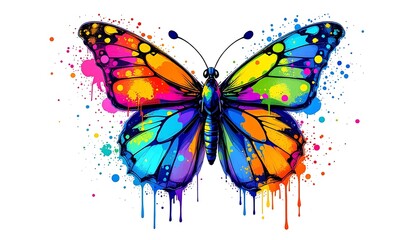 Colorful Butterfly with Paint Splatter Wings: Isolated on White Background