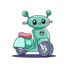 Cute Scooter Cartoon Kawaii Sticker. Character Vector Illustration