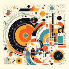 Retro abstract geometric composition with vibrant colors