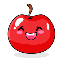 Cute Apple Cartoon Kawaii Sticker. Character Vector Illustration
