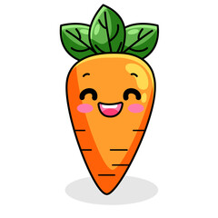 Cute Carrot Cartoon Kawaii Sticker. Character Vector Illustration