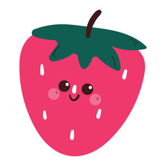 hand drawing cartoon strawberry character drawing. cute fruit doodle for icon or sticker