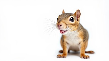 Medium-Distance Portrait of a Squirrel on White Background